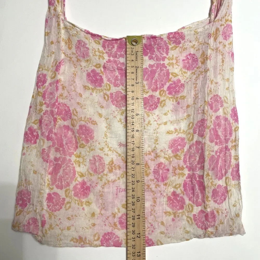 Free People Reusable Floral Tote Bag Pink Cream Muslin Gauze Boho Casual Beach